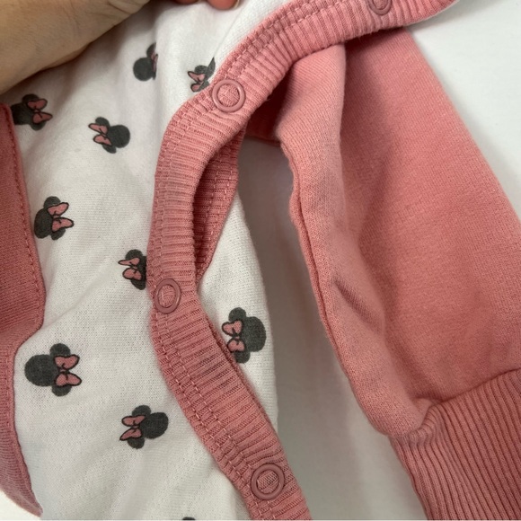 Disney Baby Minnie Mouse Ears Pink Bow Hoodie Footie 3-6M Cotton Blend One Piece - Picture 8 of 13